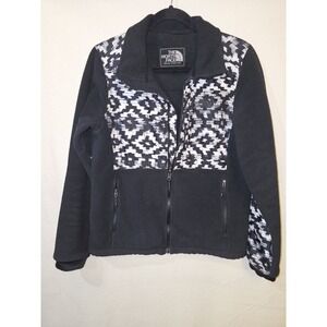 North Face Jacket Womens Medium Black White Long Sleeve Full Zip Logo Polartec